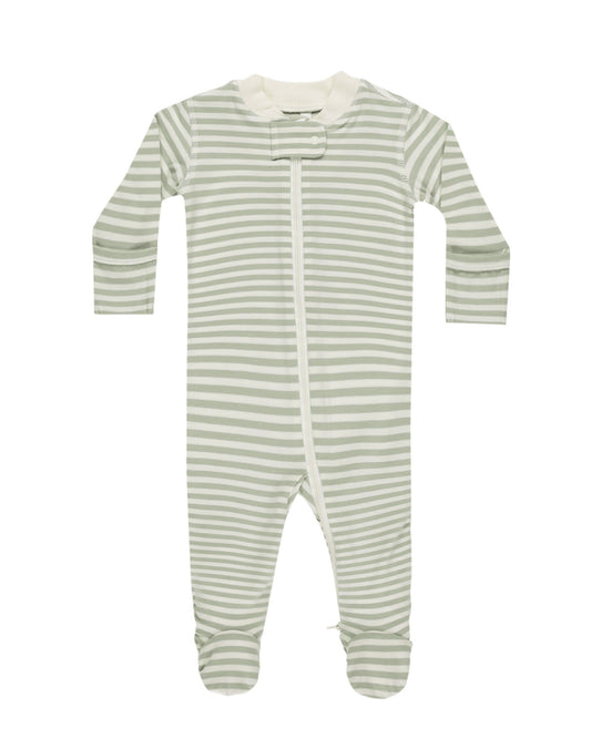 Zip Long Sleeve Sleeper Footie - Sage Stripe
