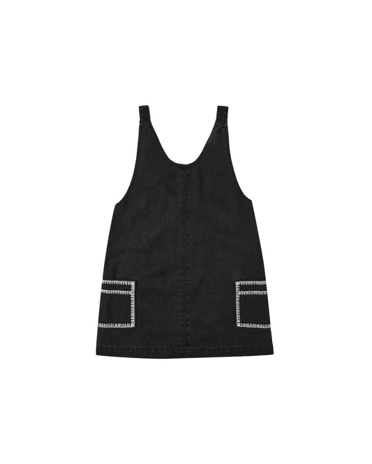 V-Neck Overall Dress - Washed Black