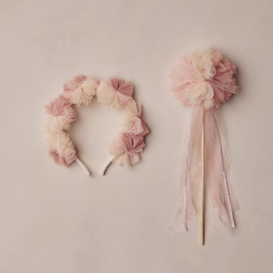 Pom Pom Crown + Wand - Pink Ombre