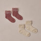 Ruffle Socks - Ivory, Raspberry
