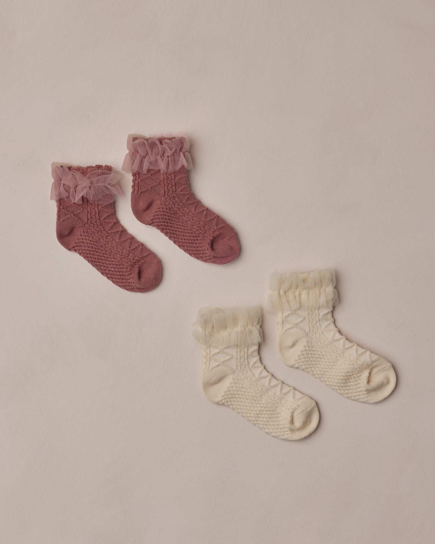 Ruffle Socks - Ivory, Raspberry