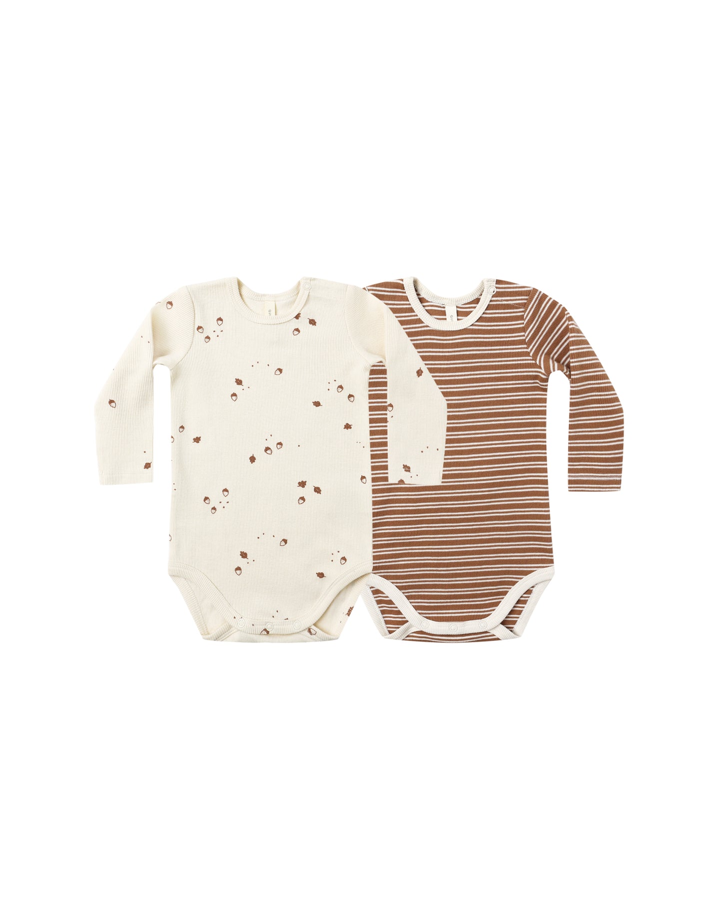 Ribbed Bodysuit, 2-Pack - Cedar Micro-Stripe + Acorns