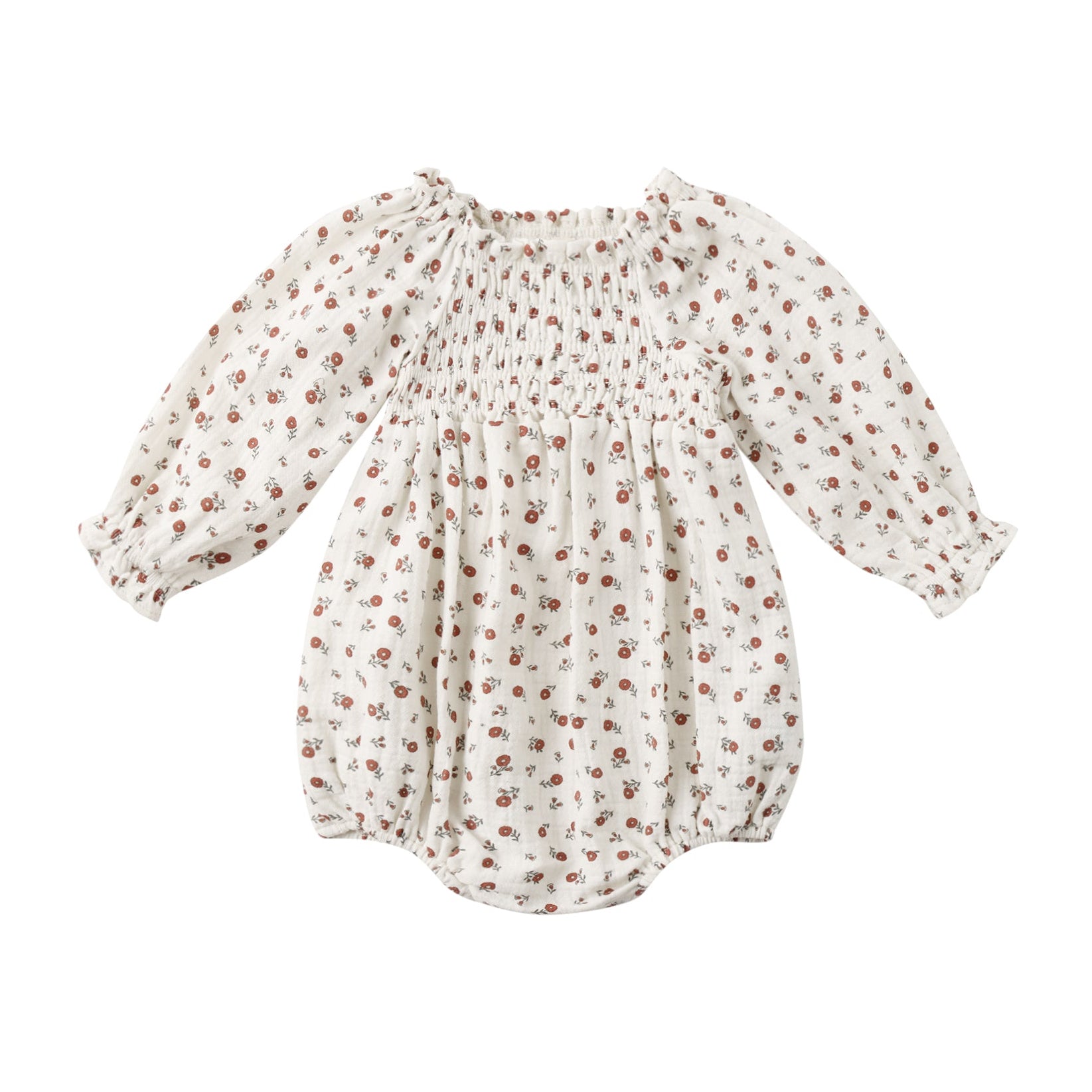 Baby romper with floral pattern on a white background