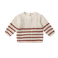 Knitted sweater with brick red and white stripes on a white background