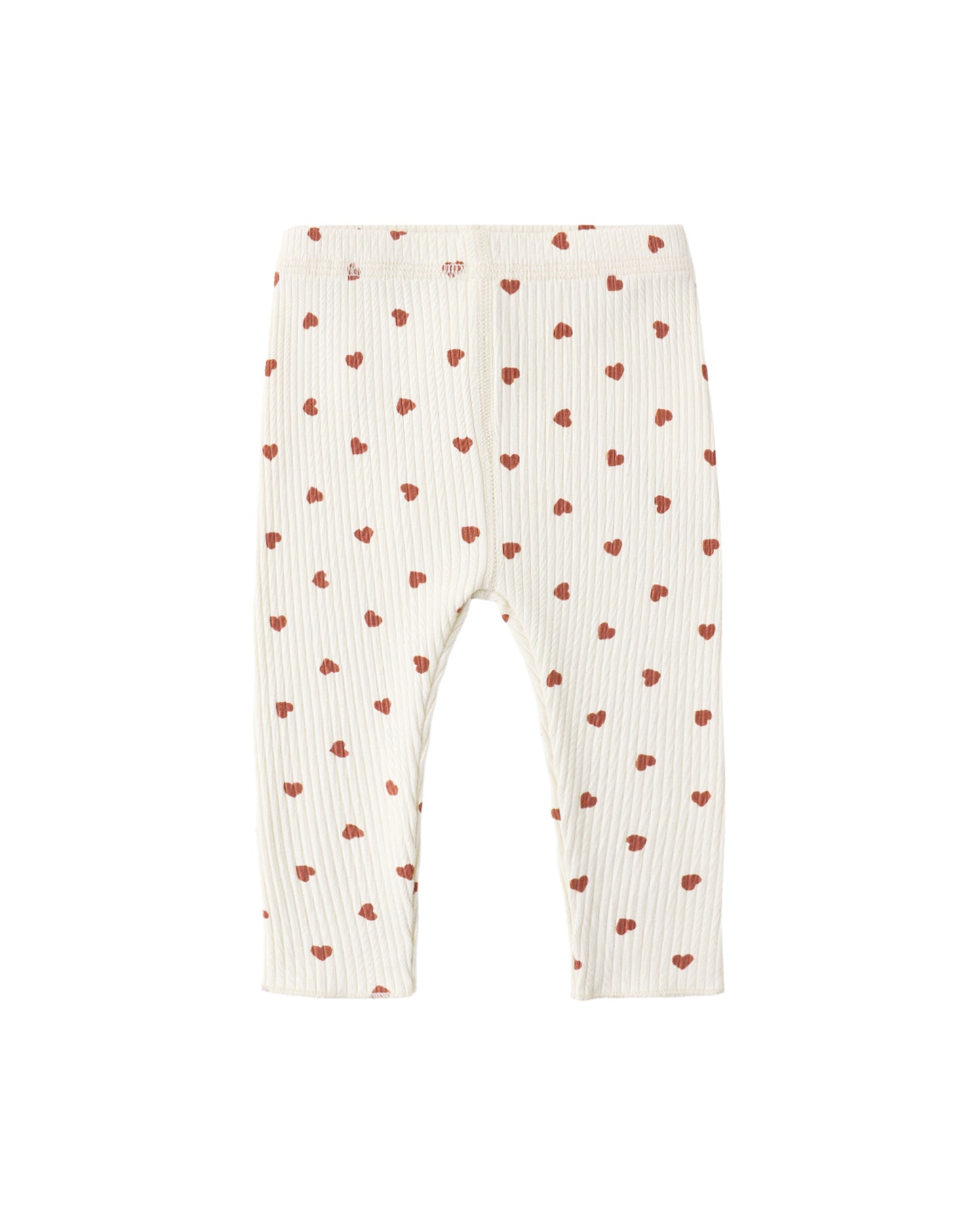 White baby leggings with red heart pattern on a white background
