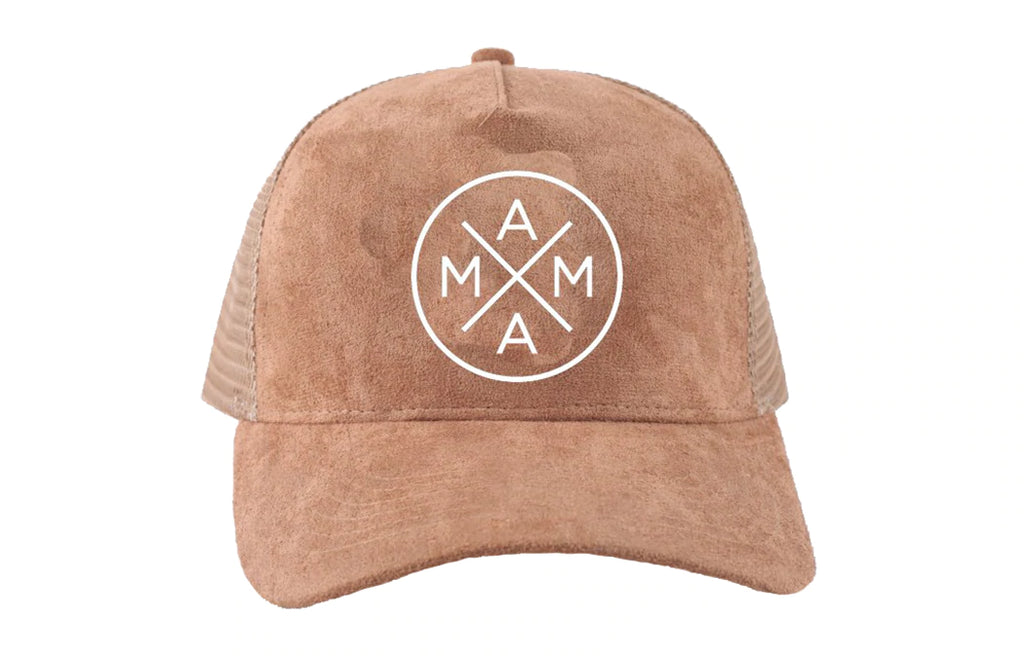 MAMA X Trucker Hat in Brown Suede