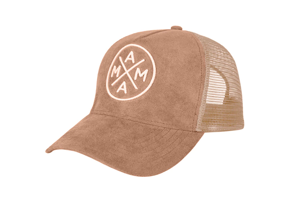 MAMA X Trucker Hat in Brown Suede