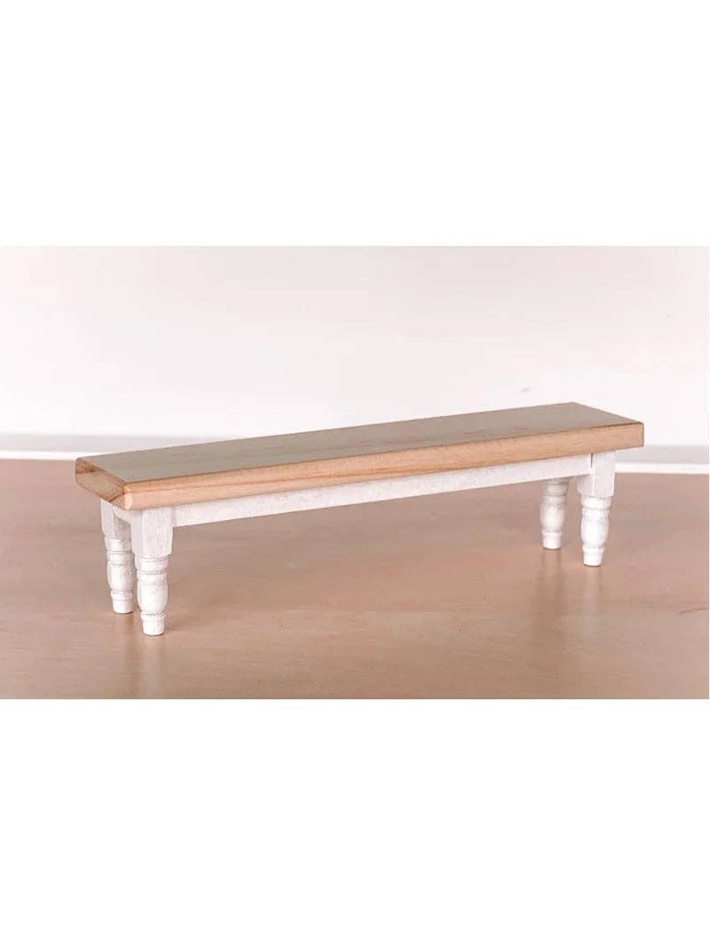 Macy Mae Dollhouse Designs - Dollhouse Classic Bench Seat | Natural Wood & White