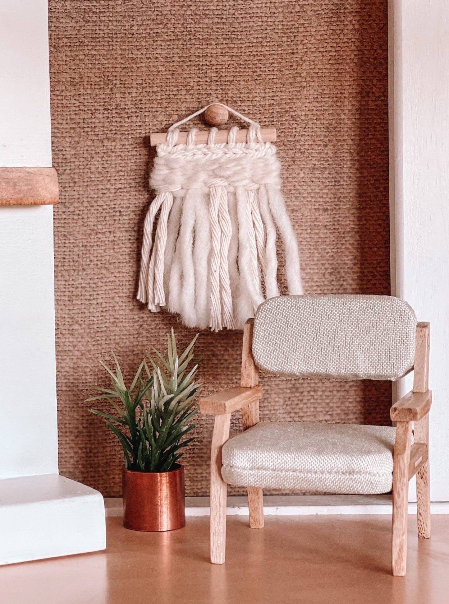 Macy Mae Dollhouse Designs - Dollhouse Open Frame Lounge Chair | Natural Wood + Gray